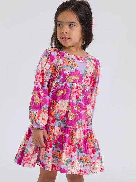 Toddler Girls Floral Woven Long Sleeve Tiered Dress