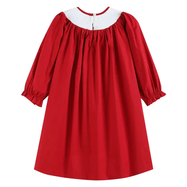 Baby Girls Red Poplin Santa Long Sleeve Smocked Bishop Dress