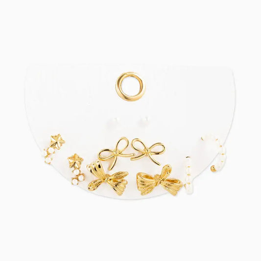 Bow Variety And Pearl Earring Set Of 5