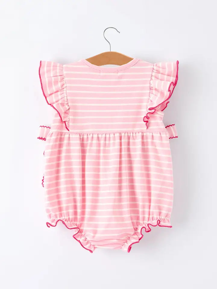 Infant Girl Strawberry Embroidered Pink Smocked Romper