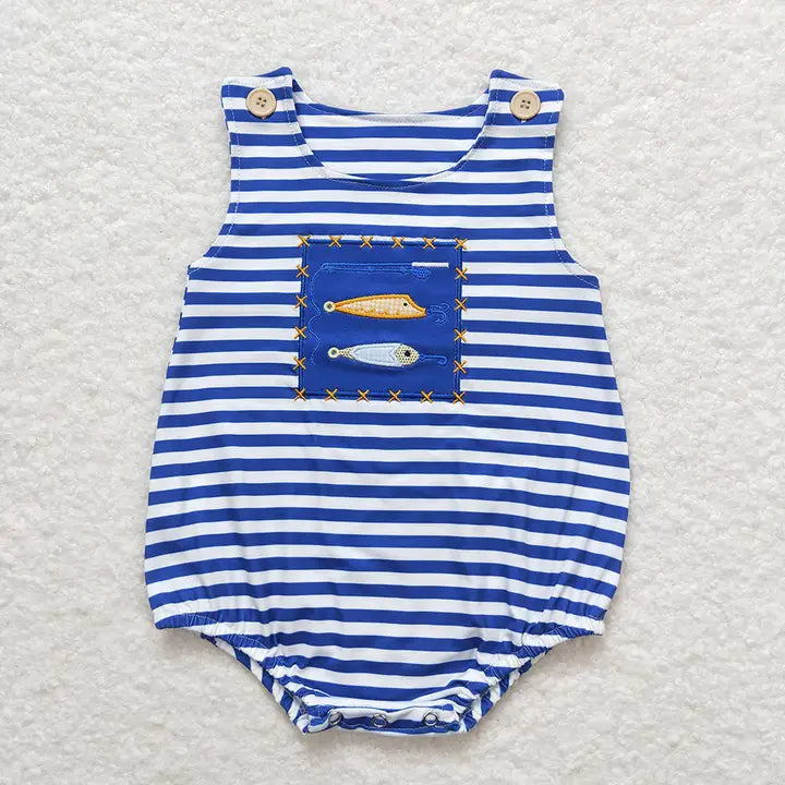 Baby Boys Striped Fishing Hooks Romper