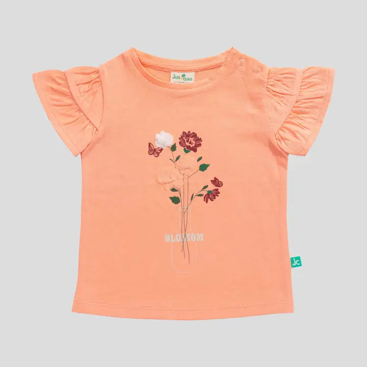 Infant Girls Ruffled Cap Sleeve T-Shirt - Coral