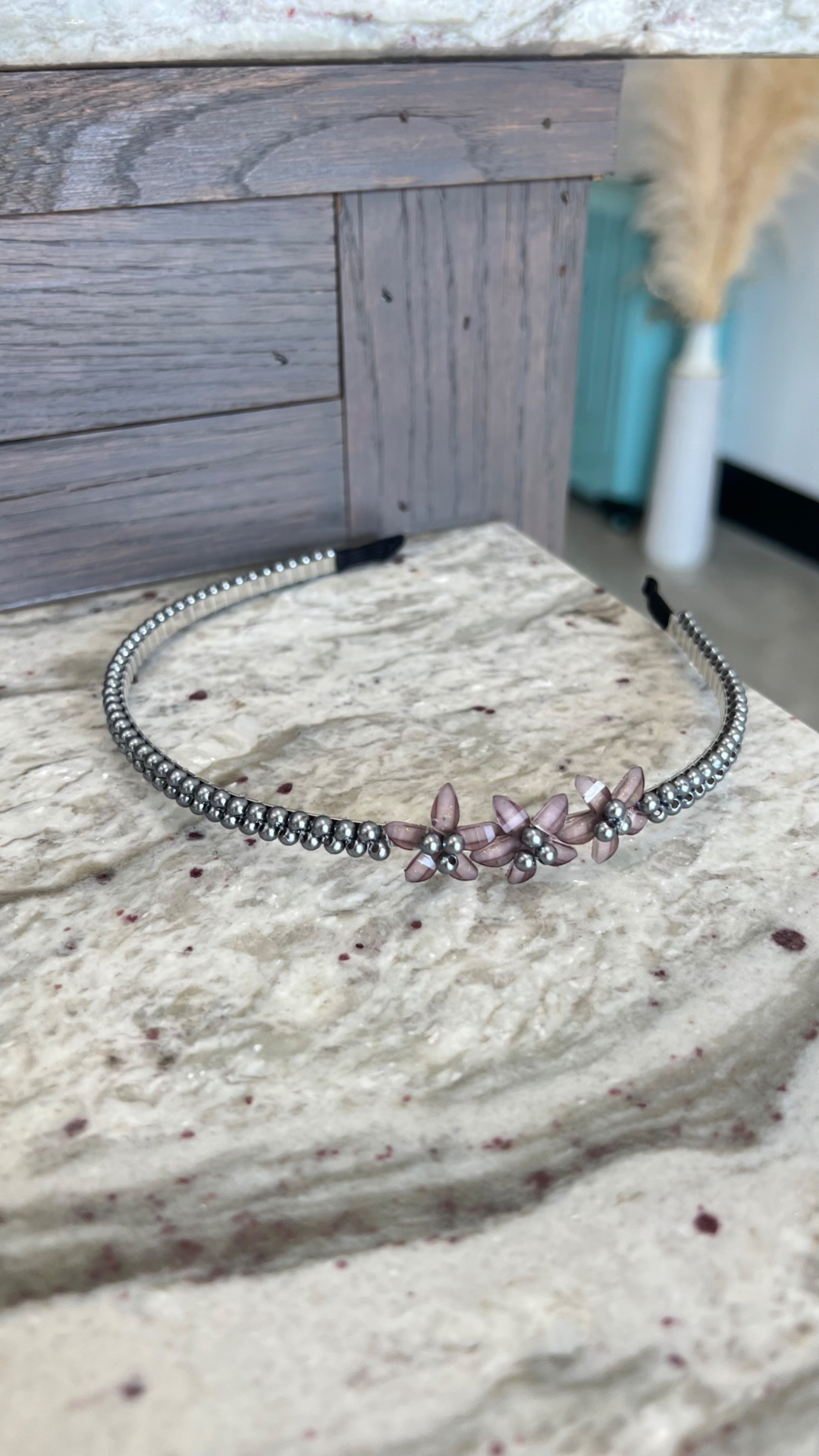 Beaded Headband With Flower Accent