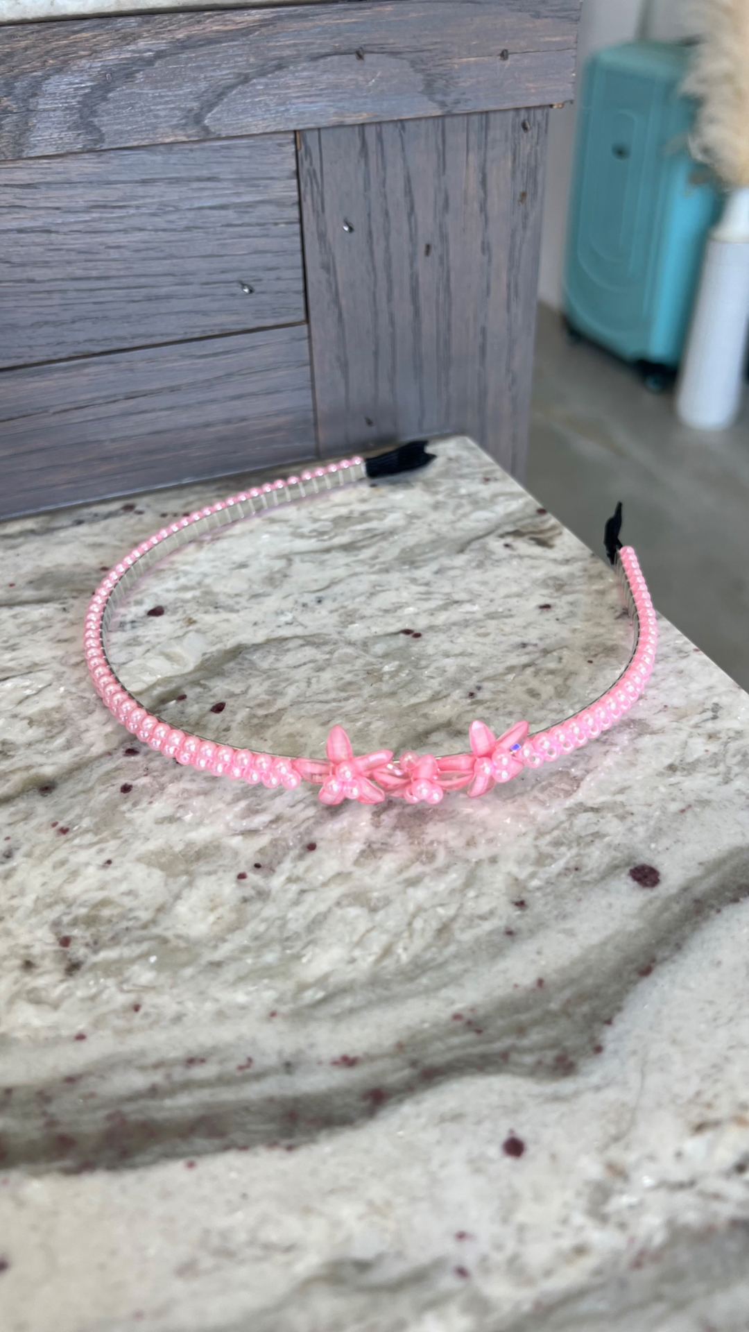 Beaded Headband With Flower Accent