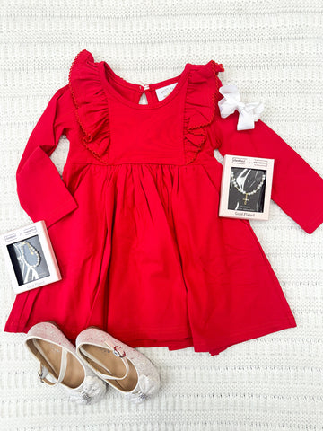 Bella Picot Red Pocket Dress