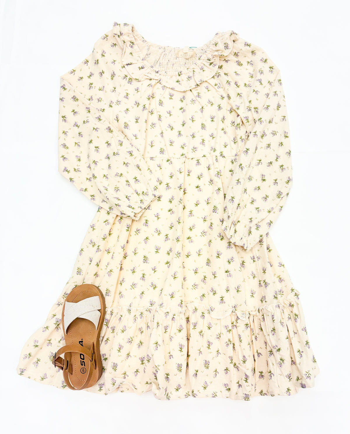 Youth Girls Textured Floral Print Ruffle Bibbed Dress