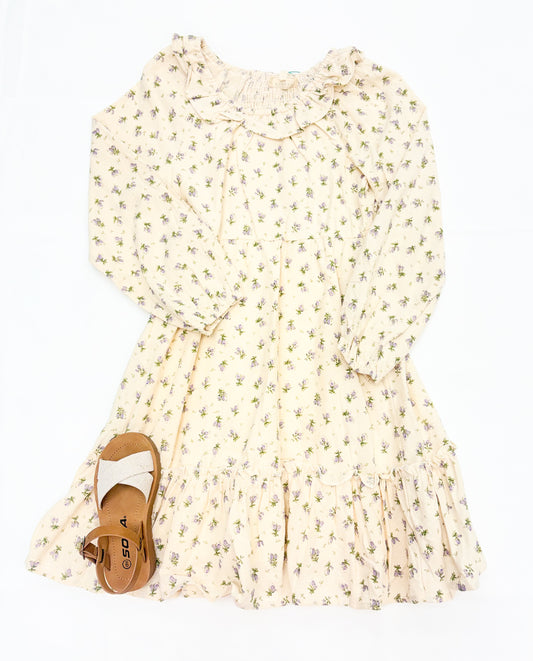 Youth Girls Textured Floral Print Ruffle Bibbed Dress