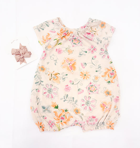 Infant Girl Floral Short Sleeve Bubble Romper
