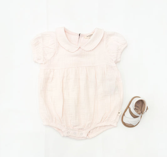 Infant Girl Muslin Collar Short Sleeve Bubble Romper - Pink