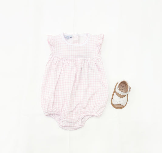 Infant Girl Pink Gingham Ruffle Sleeve Romper