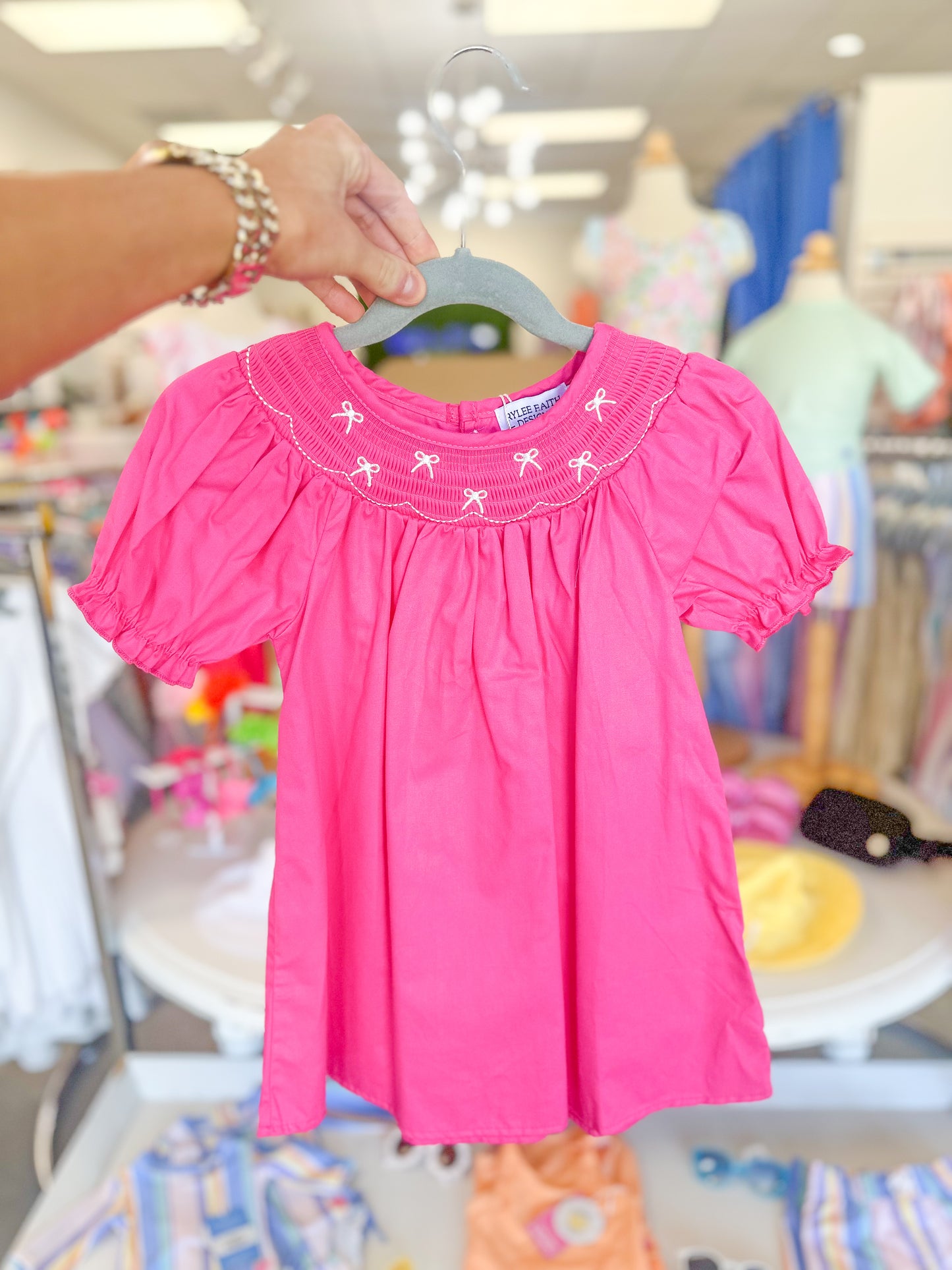 Toddler Girls Bow Embroidered Smocked Dress