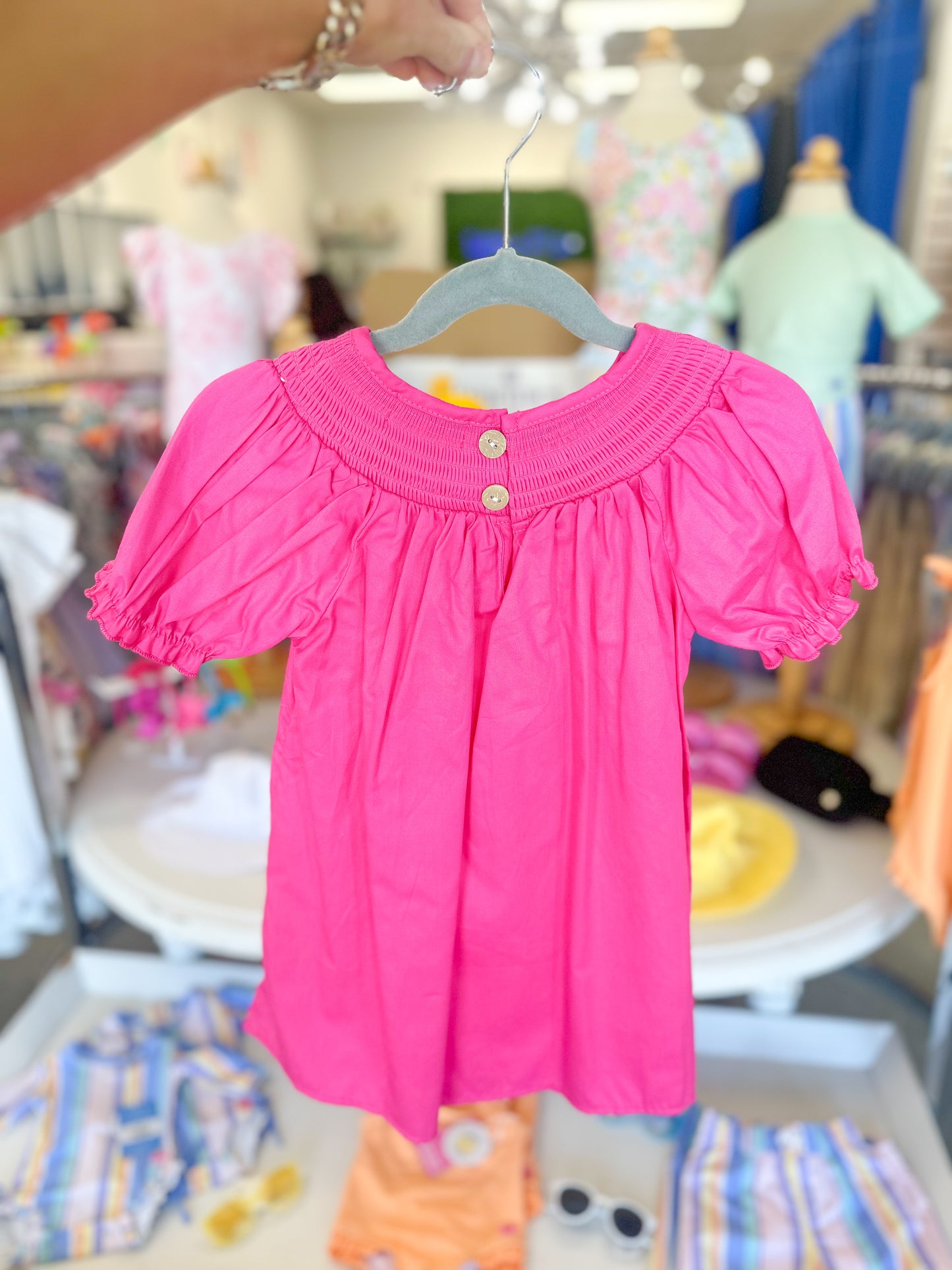 Toddler Girls Bow Embroidered Smocked Dress