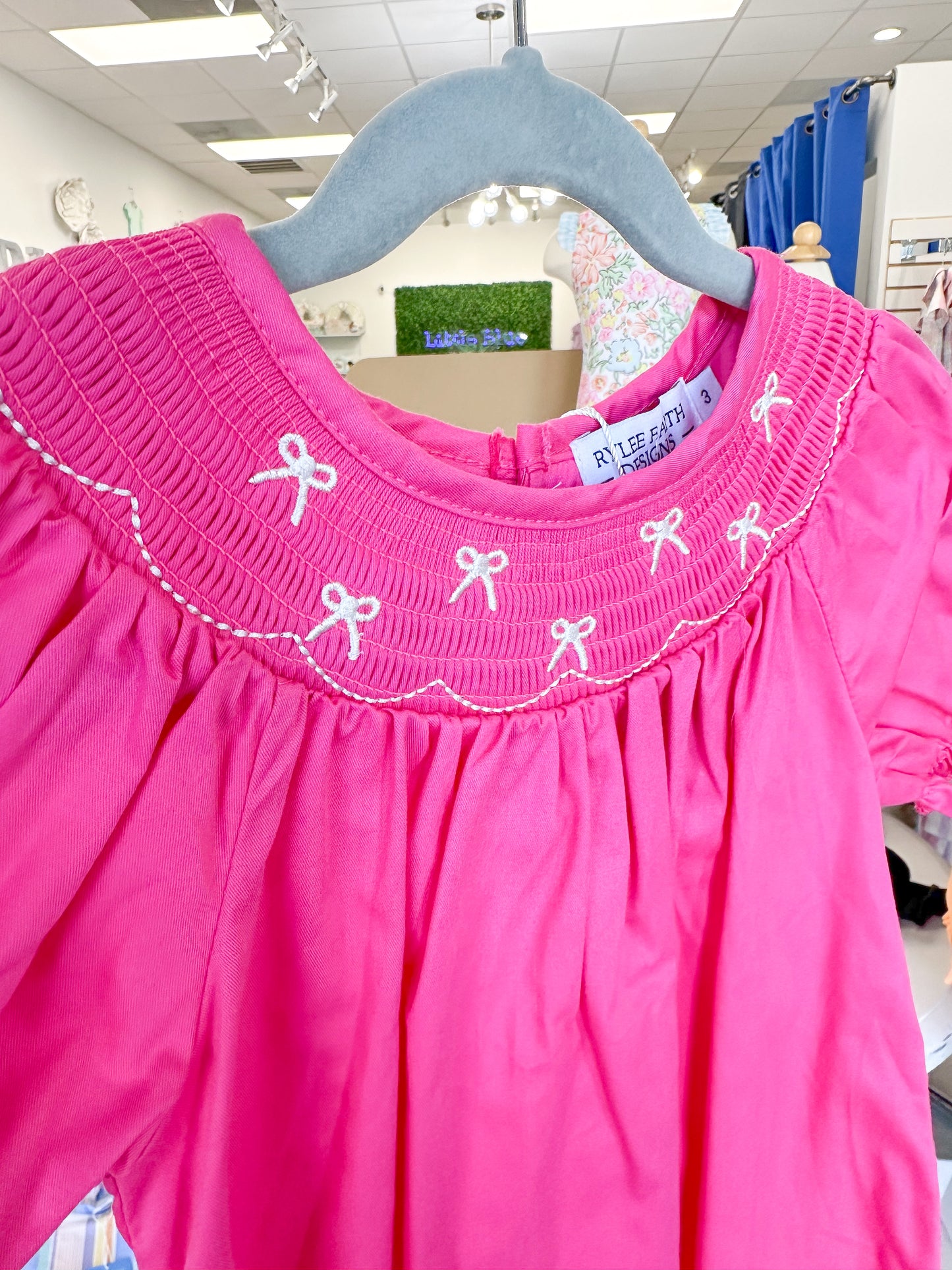 Toddler Girls Bow Embroidered Smocked Dress