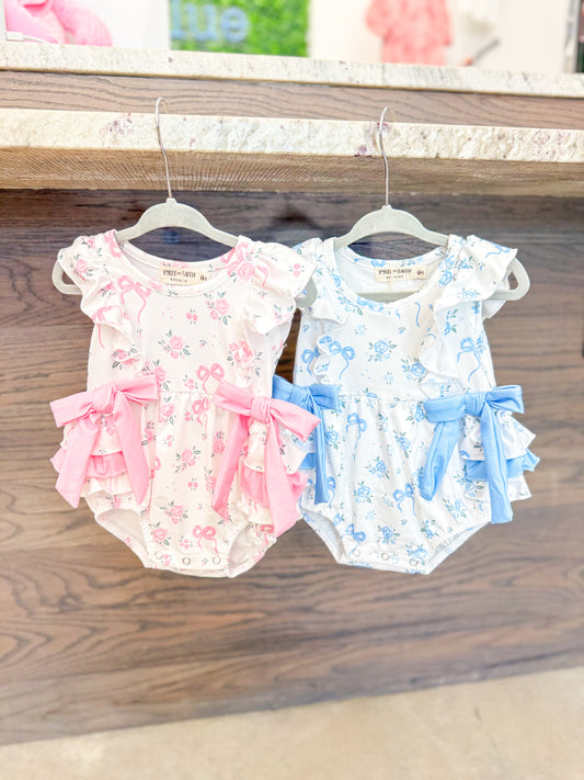 Infant Girls Floral Bow Ruffle Romper