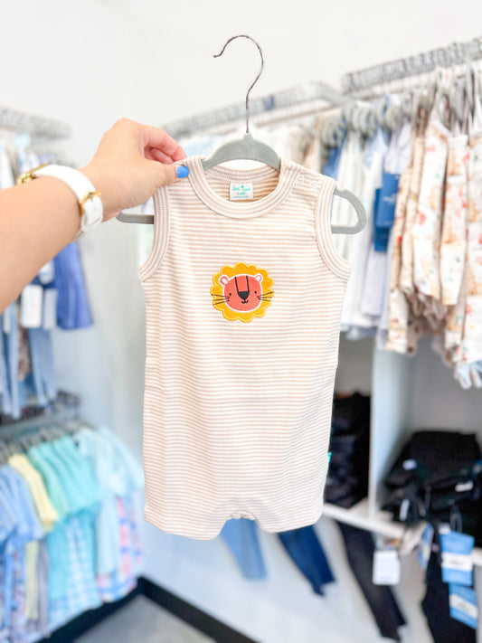 Infant Boy Sleeveless Striped Lion Romper