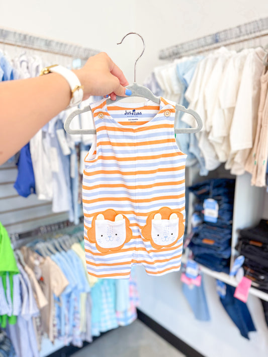 Infant Boy Striped Lion Pocket Sleeveless Romper
