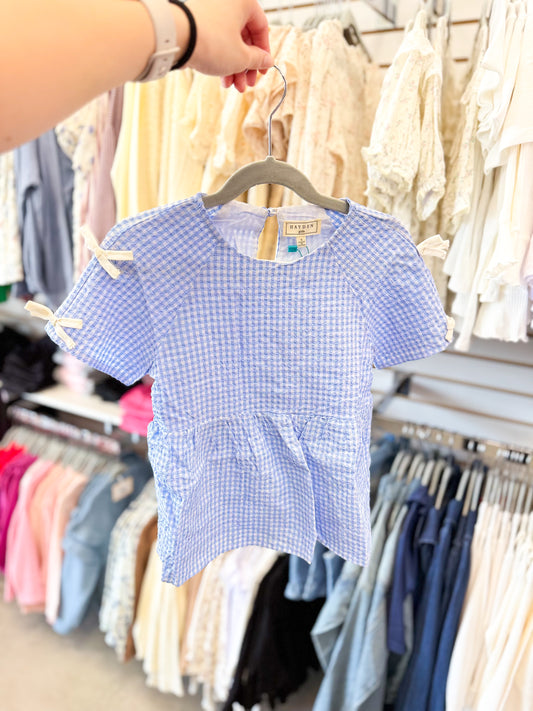 Youth Girls Ribbon Gingham Babydoll Top