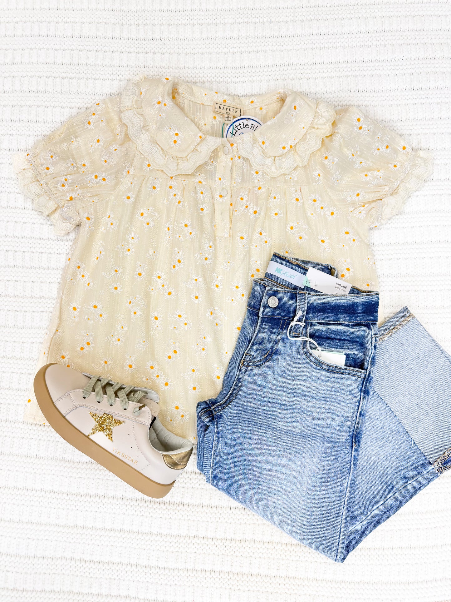 Youth Girls Textured Floral Lace Peter Pan Top