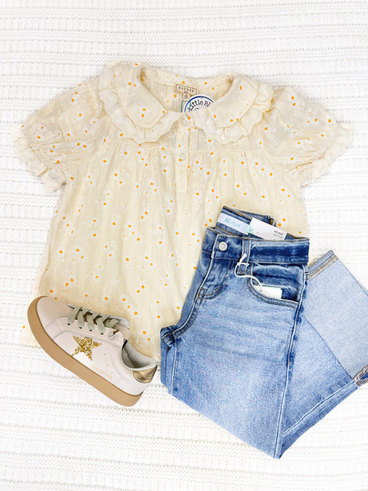 Youth Girls Textured Floral Lace Peter Pan Top