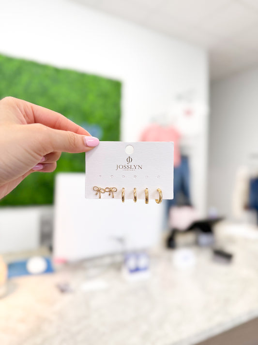 Set of 3 Mini Bow Huggie Hoop Earrings