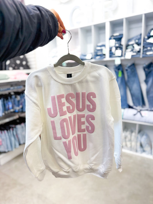 Youth Girls Jesus Loves You Graphic Sweatshirt