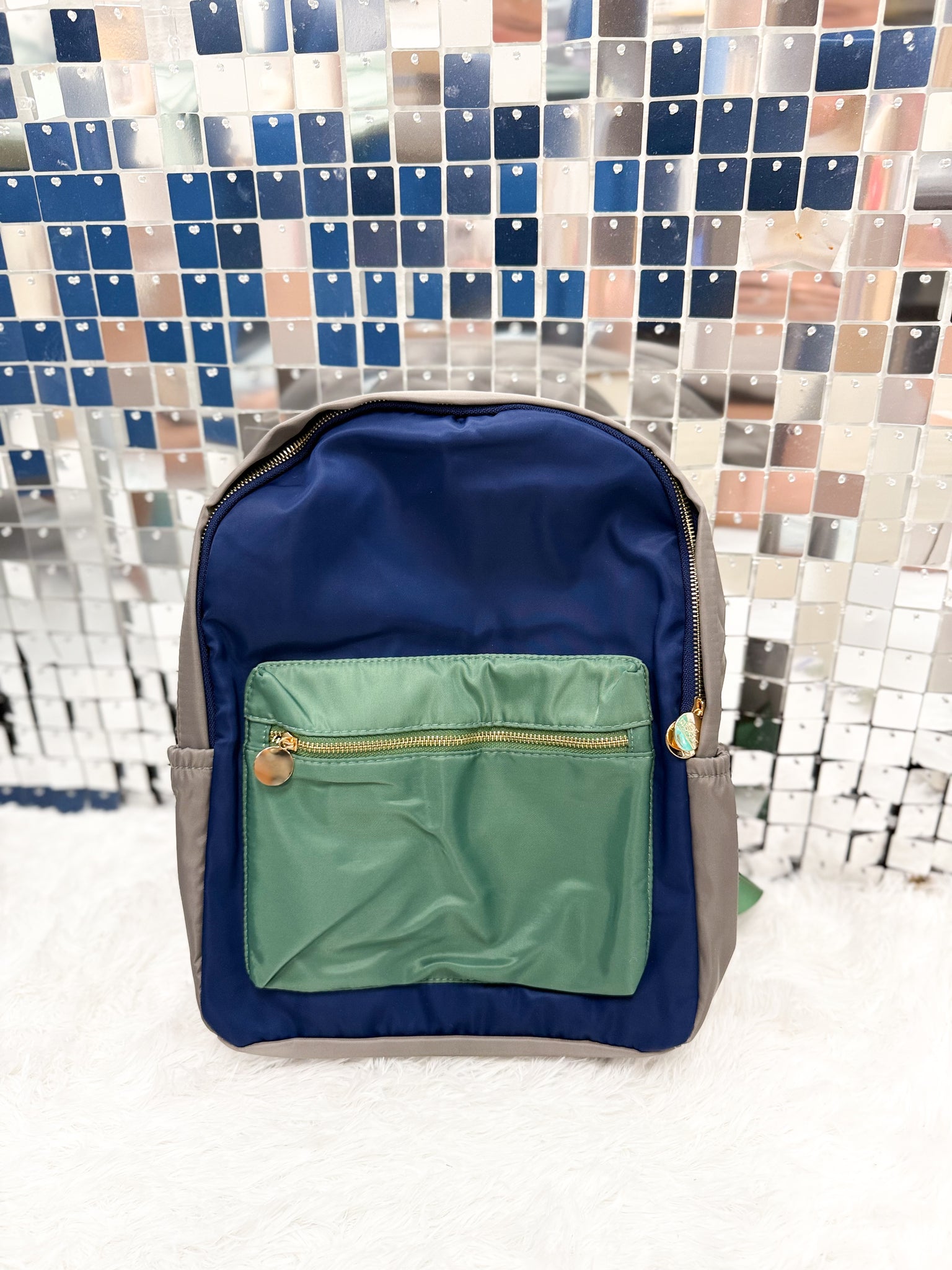 Green and Navy Color Block Backpack