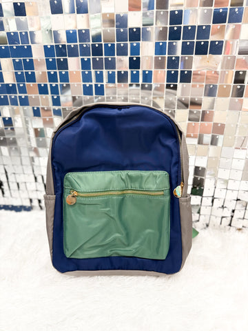 Green and Navy Color Block Backpack