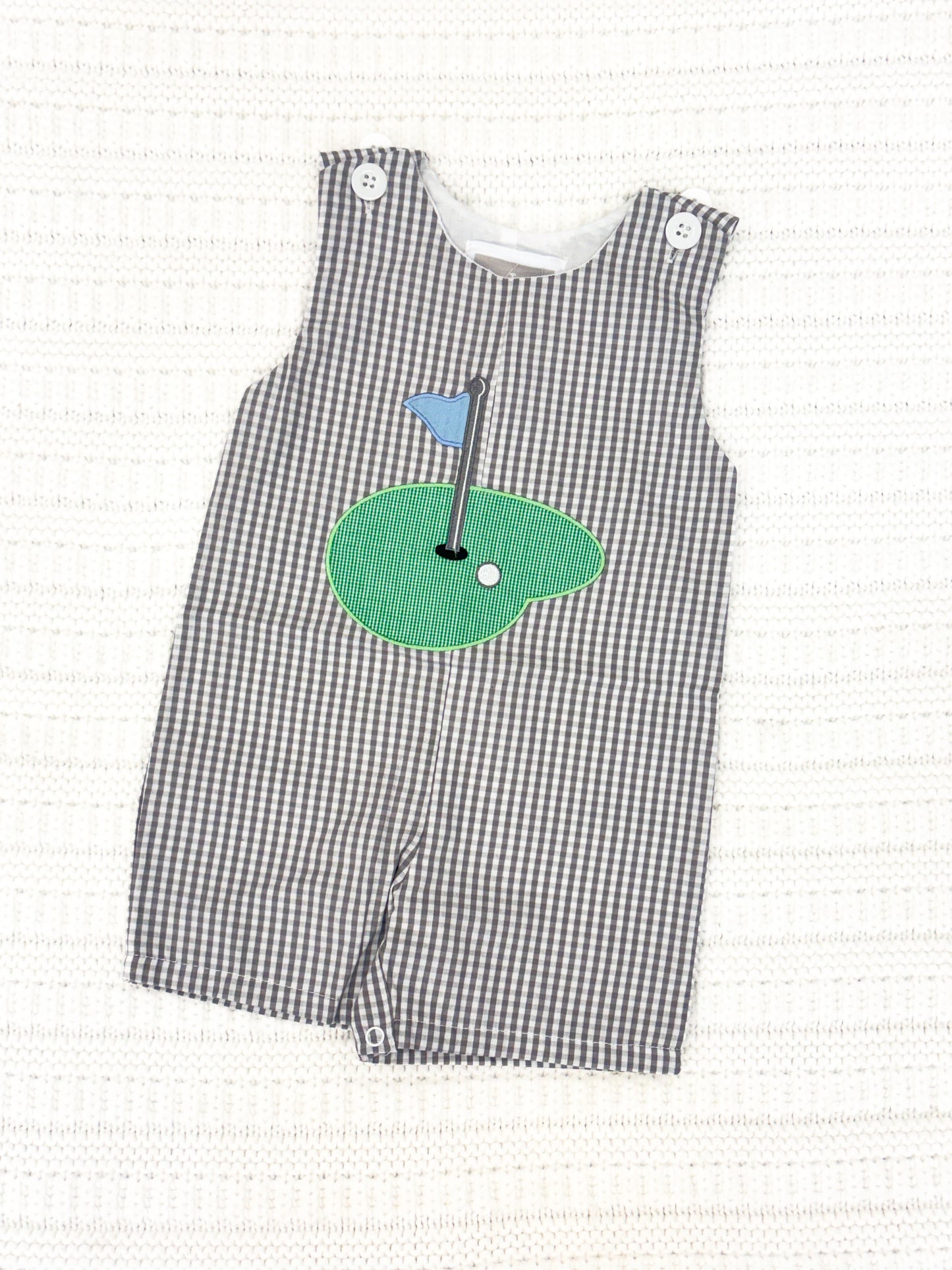 Infant Boy Gray Gingham Golf Shortall