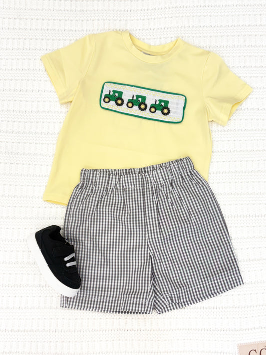 Toddler Boy Tractor Smocked T Shirt and Shorts Set