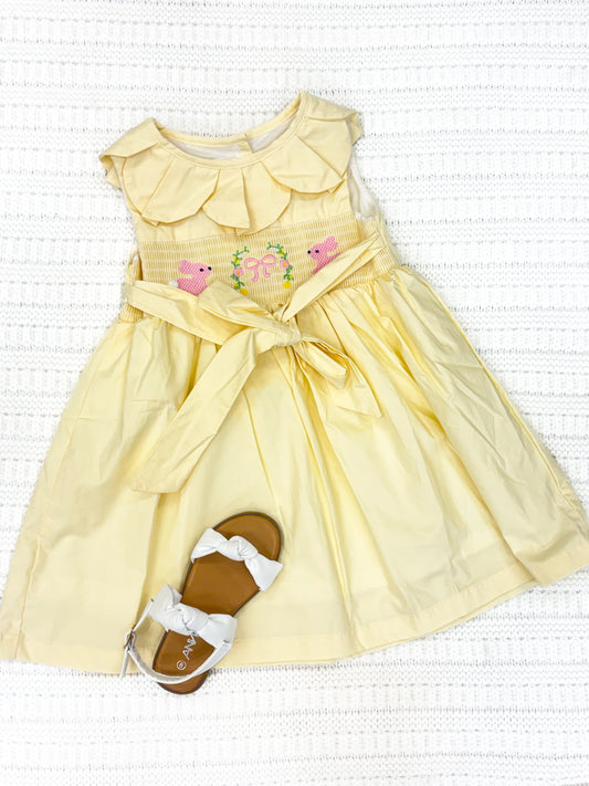 Baby Girl Yellow Petal Collared Smocked Dress