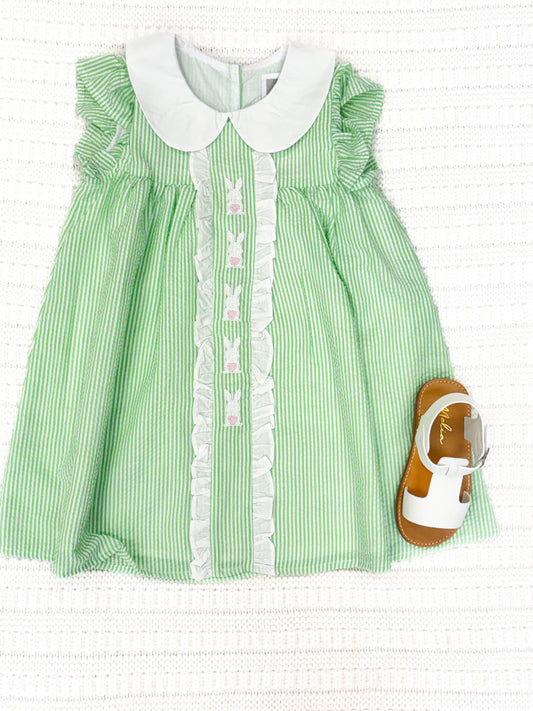 Collared Seersucker Easter Bunny Ruffle Dress