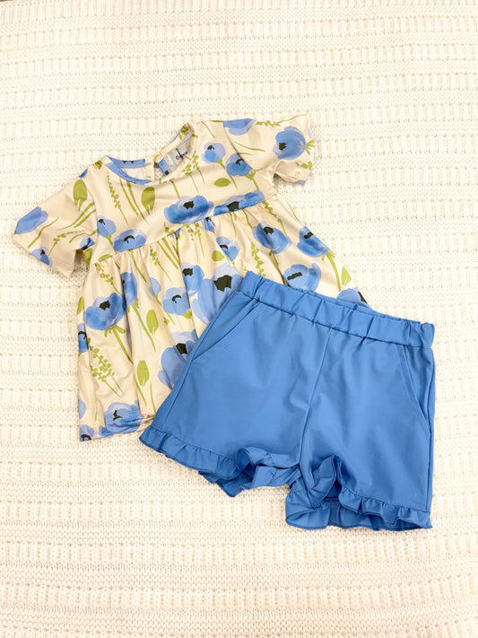 Girls Periwinkle Floral Ruffle Short Set