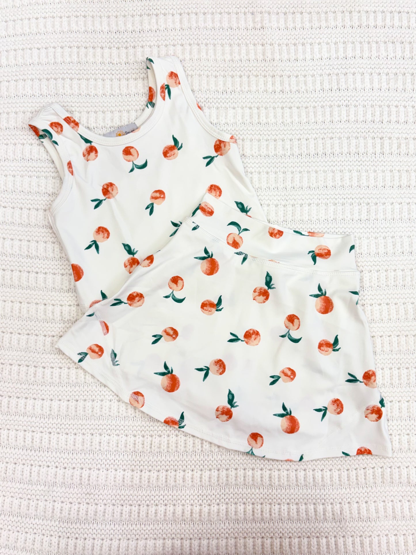 Girls White Peach Two Piece Athletic Set