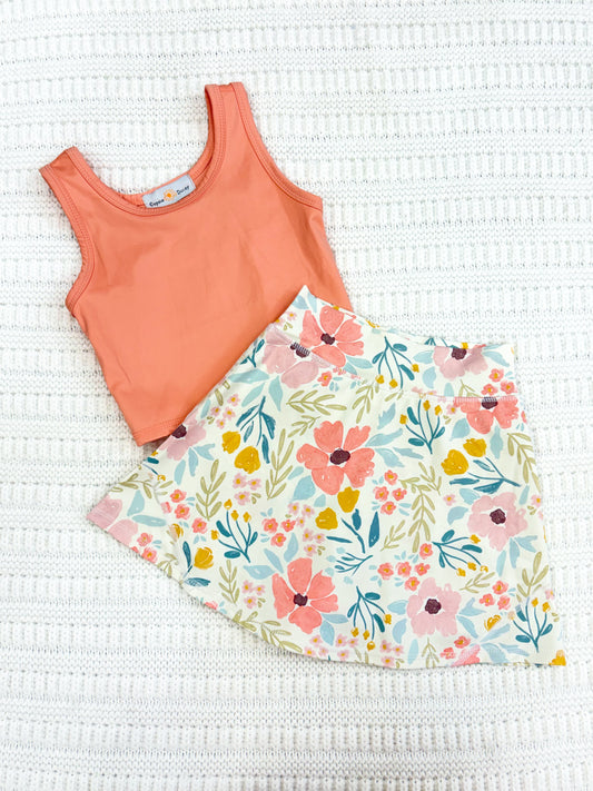 Girls Floral & Coral Two-Piece Active Sports Set