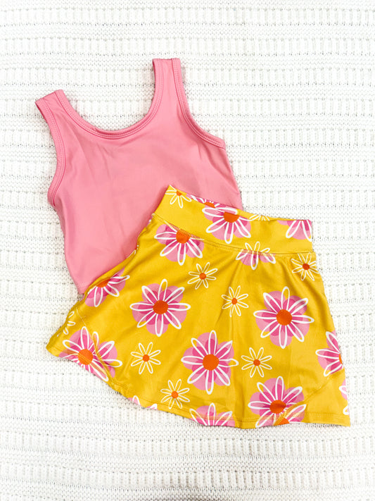 Girls Pink Daisy Two-Piece Active Sports Set