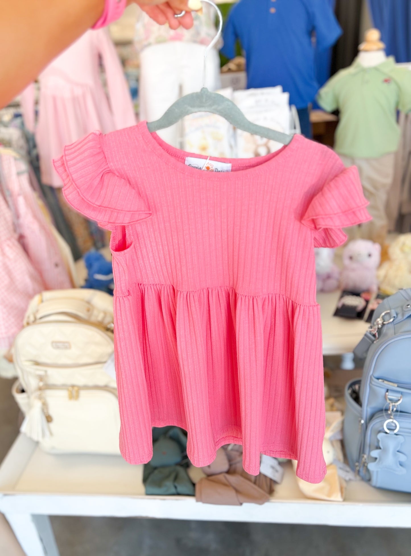 Girls Bright Ruffle Flutter Sleeve Top