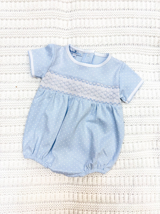 Boy Infant Light Blue Smocked Bubble Romper