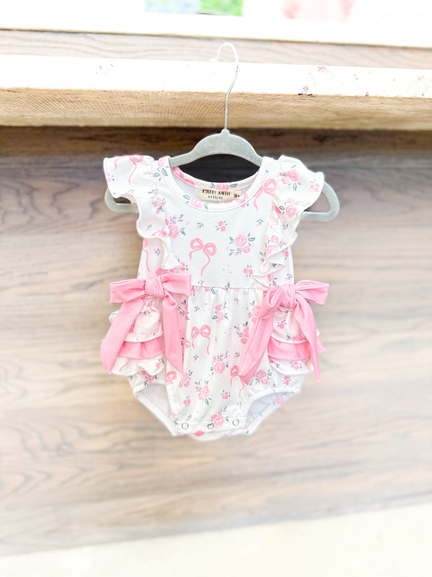Infant Girls Floral Bow Ruffle Romper