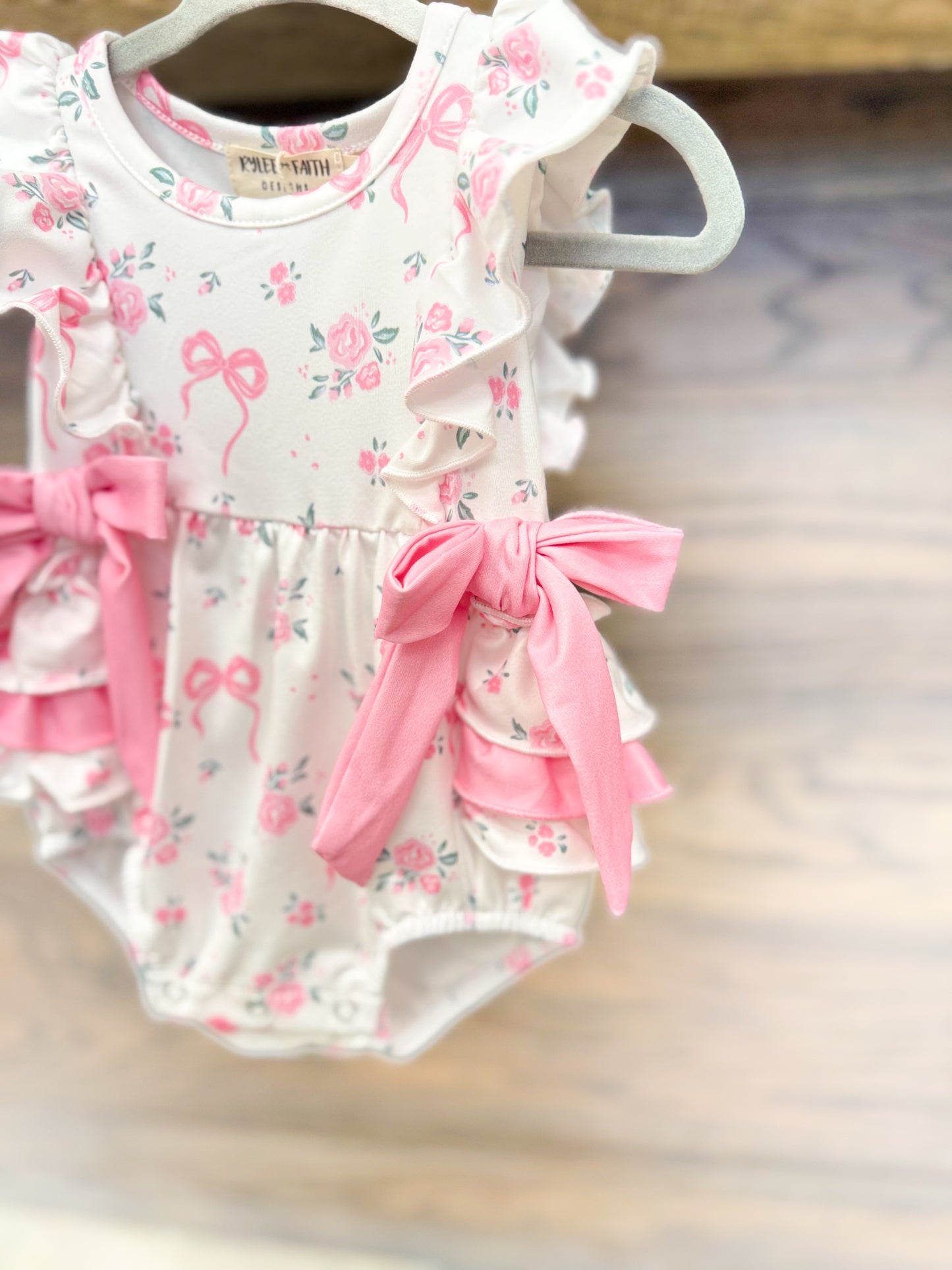 Infant Girls Floral Bow Ruffle Romper