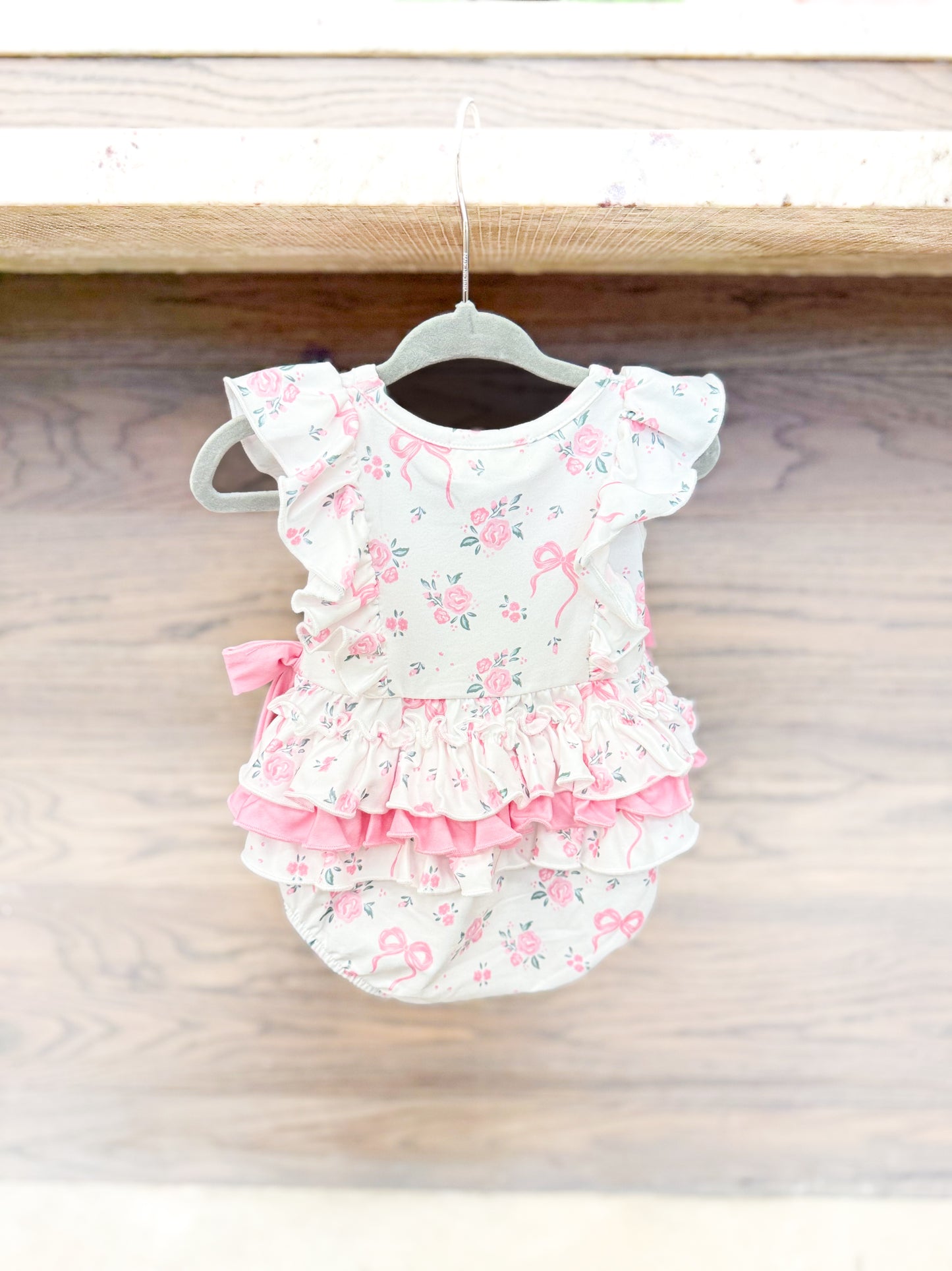 Infant Girls Floral Bow Ruffle Romper