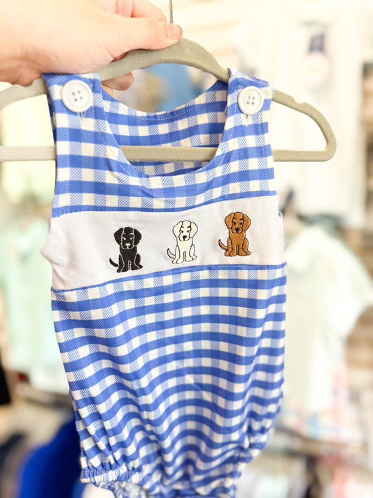 Boy Infant Checkered Dog Romper