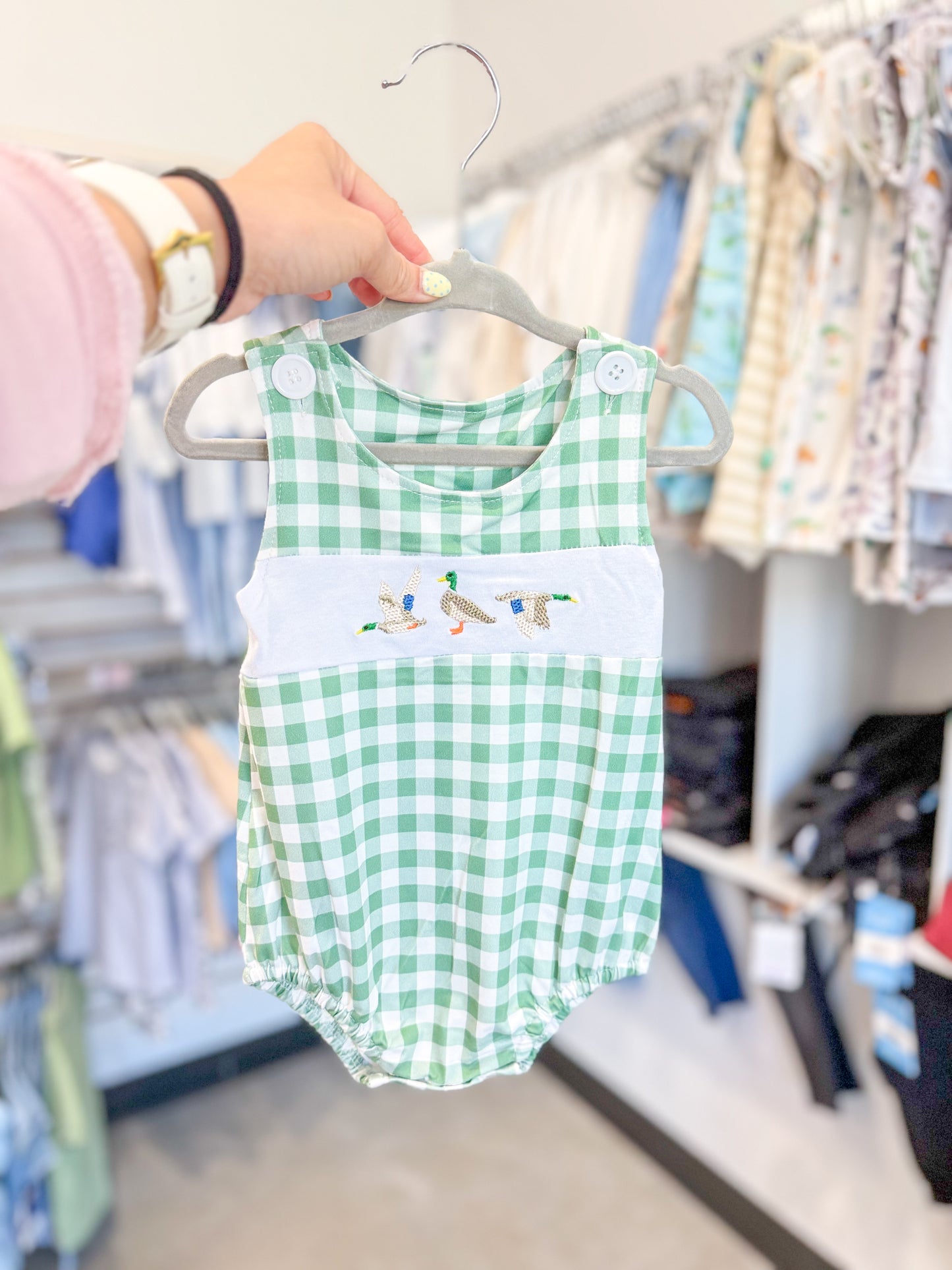 Infant Boy Checkered Duck Romper