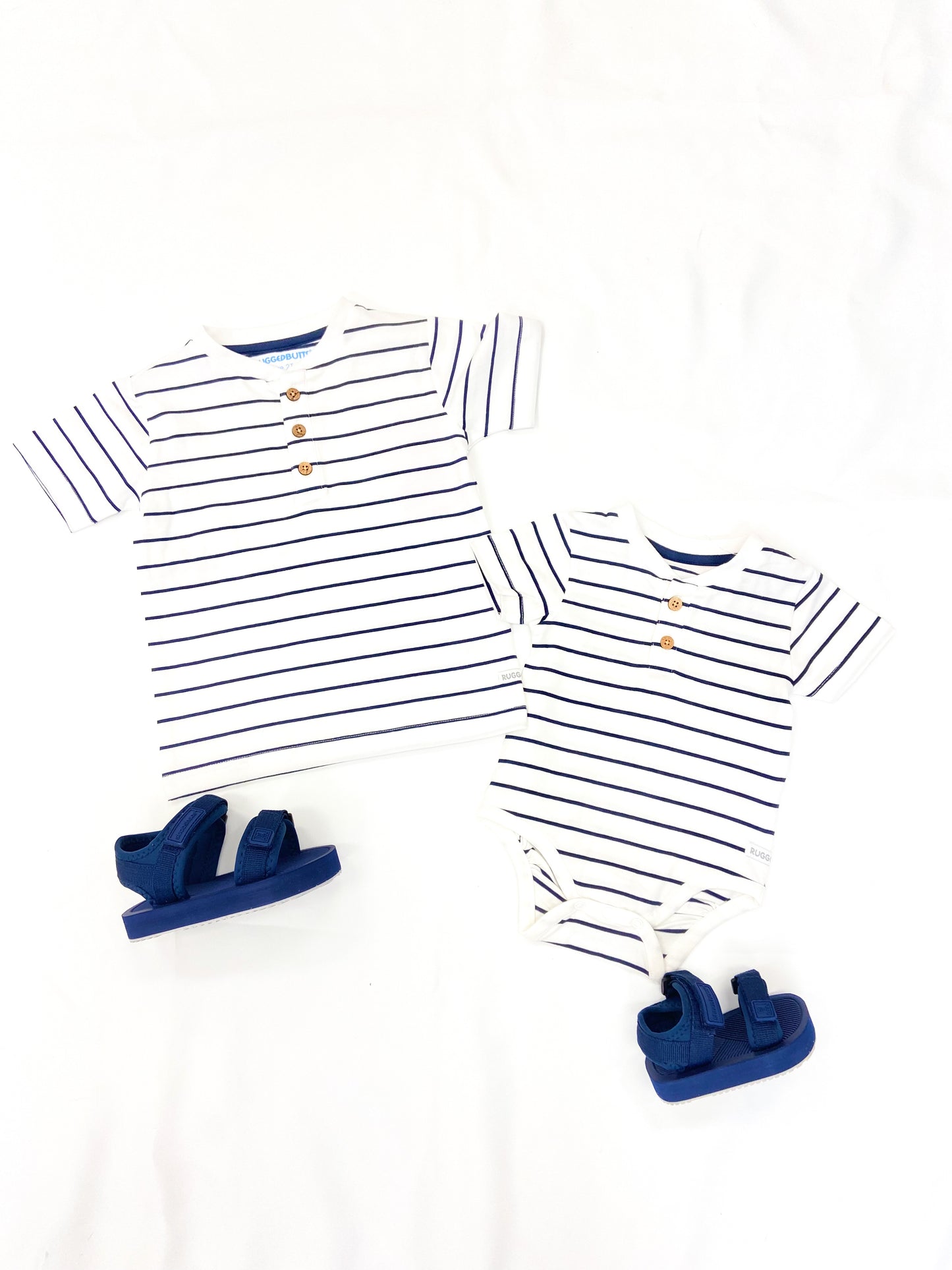 Toddler Boys White & Navy Stripe Short Sleeve Henley