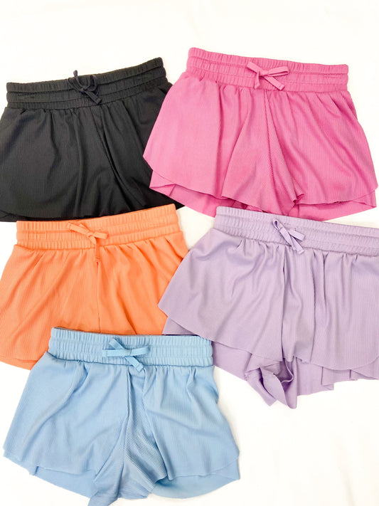 Youth Girls Ribbed Flutter Lined Shorts