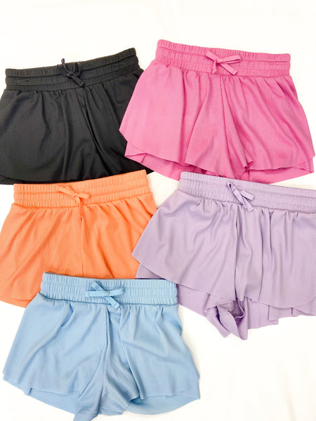 Youth Girls Ribbed Flutter Lined Shorts