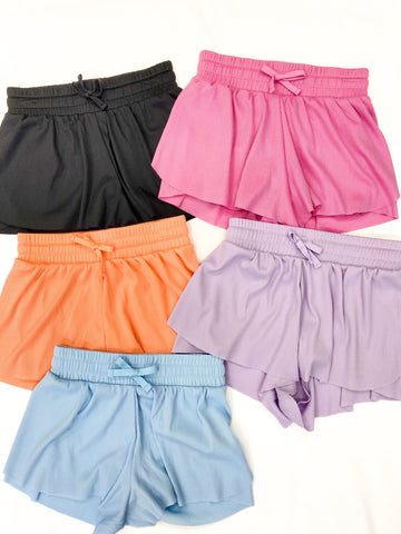 Youth Girls Ribbed Flutter Lined Shorts