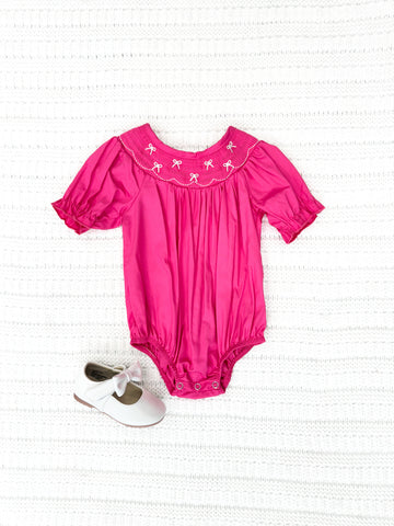 Baby Girls Bow Embroidered Smocked Romper