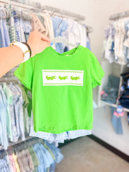 Toddler Boys Crocodile Embroidered Plaid Shorts Set