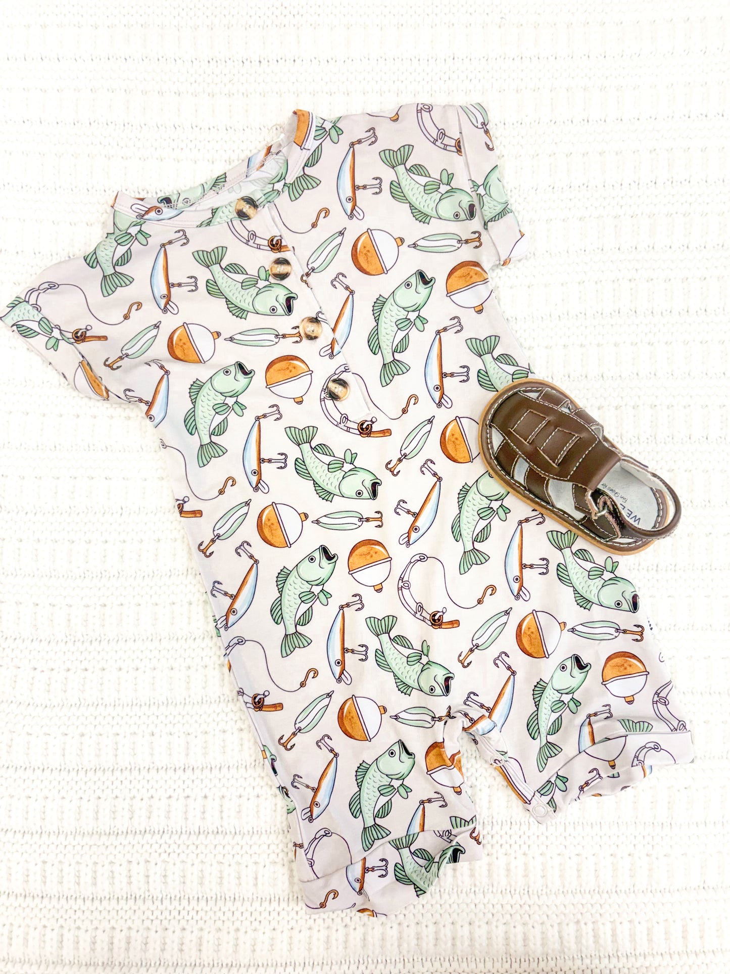 Infant Boy Bamboo Short Romper - Fish