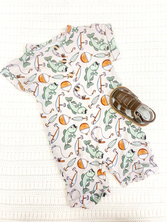 Infant Boy Bamboo Short Romper - Fish
